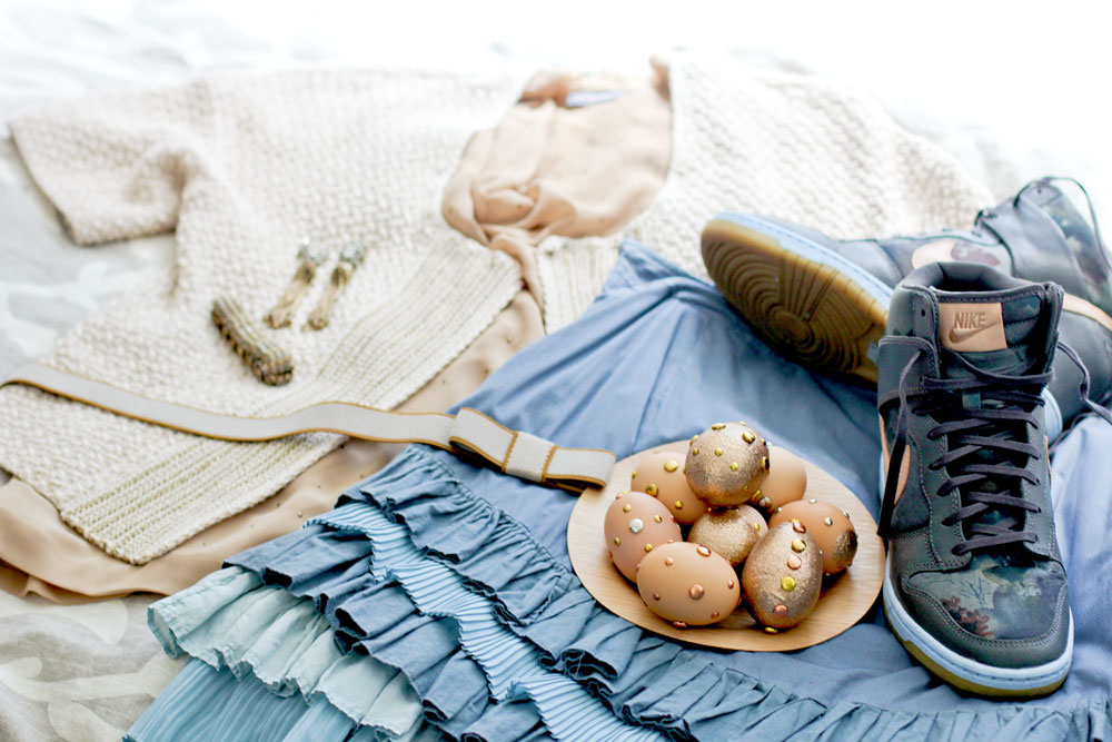 studded eggs and Nikes